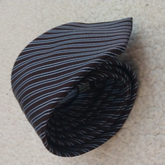 Villa Ponti Brown/Light Blue Stripe Silk Tie (Made in Italy) - Picture 9 of 10